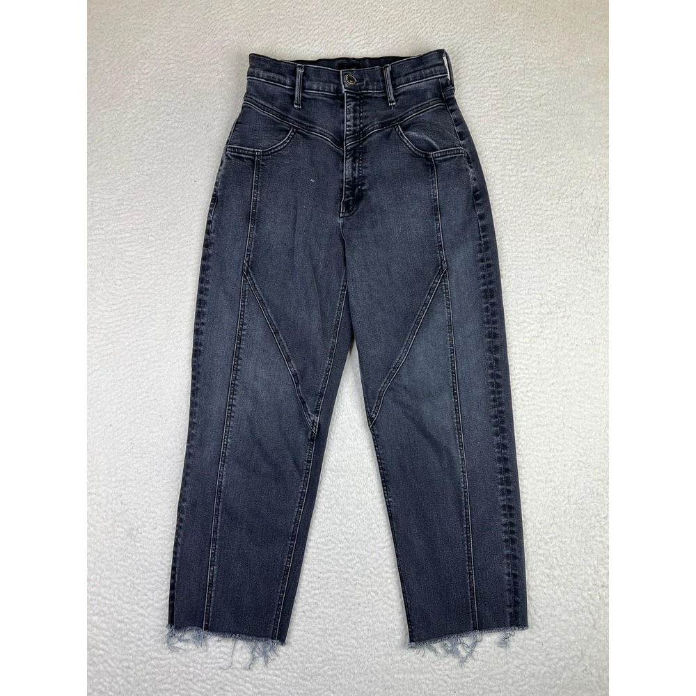 Mother‎ High Waisted Pointy Crop Jeans Womens 25 Gray Study Nerdy Stretch Barrel